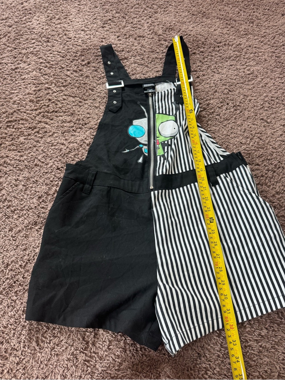 Nickelodeon Invader Zim HOT TOPIC Shortalls Overall Romper Y2K Zip Size M - Picture 7 of 11